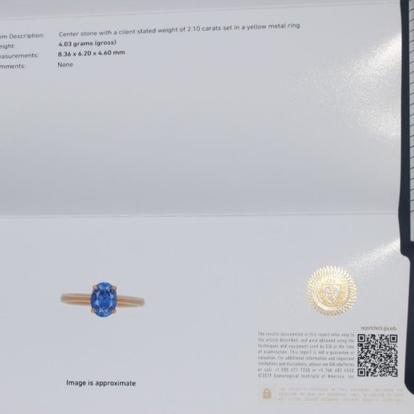 GIA Blue Sapphire 2.10ct Solid 22K Gold Ring - Picture 9 of 10